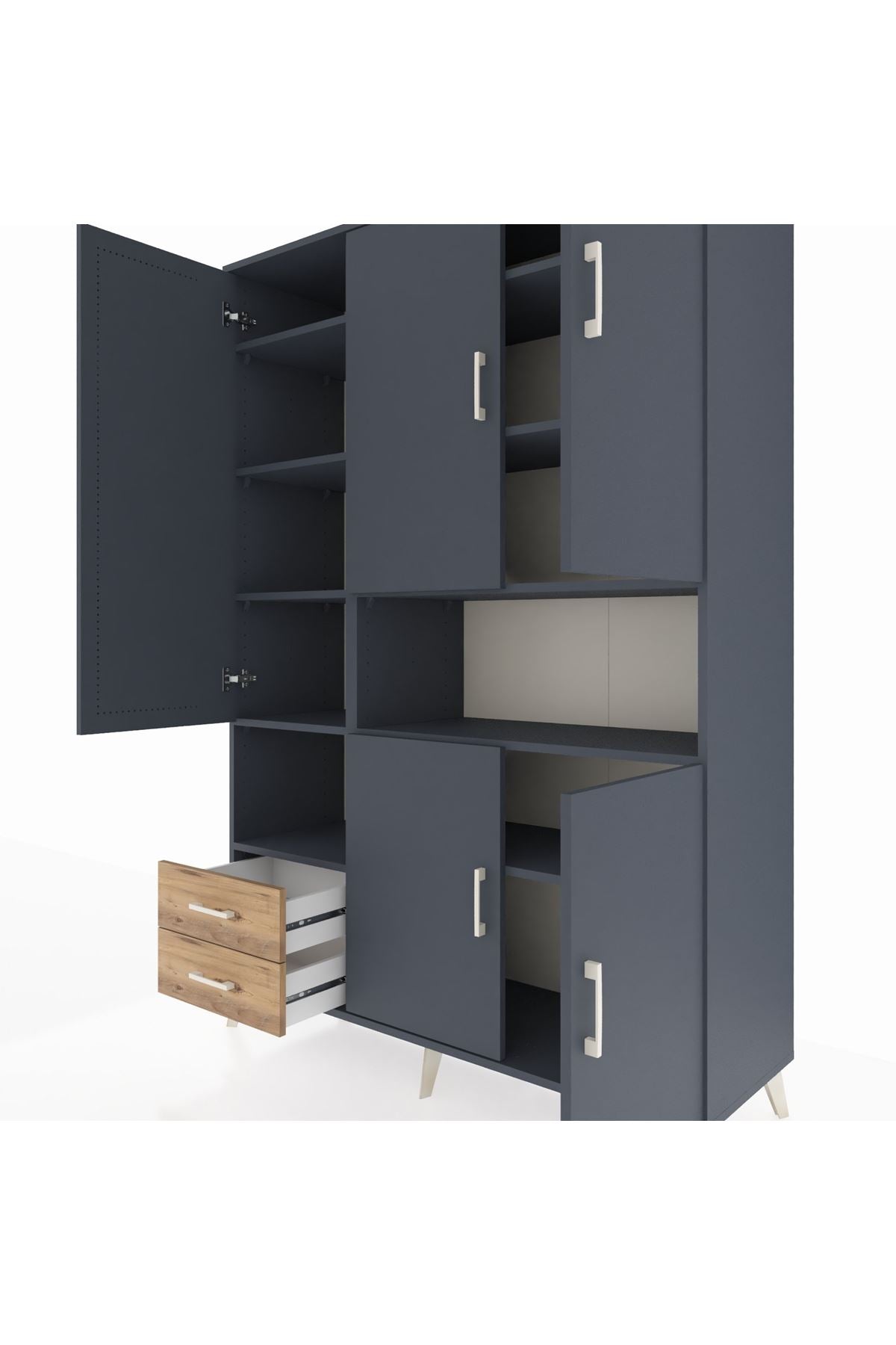 Hyperion Dolap 10 Raflı 2 Çekmeceli 5 Kapaklı 132x44x195 Antrasit-Antrasit/Çam