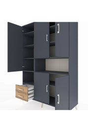 Hyperion Dolap 10 Raflı 2 Çekmeceli 5 Kapaklı 132x44x195 Antrasit-Antrasit/Çam