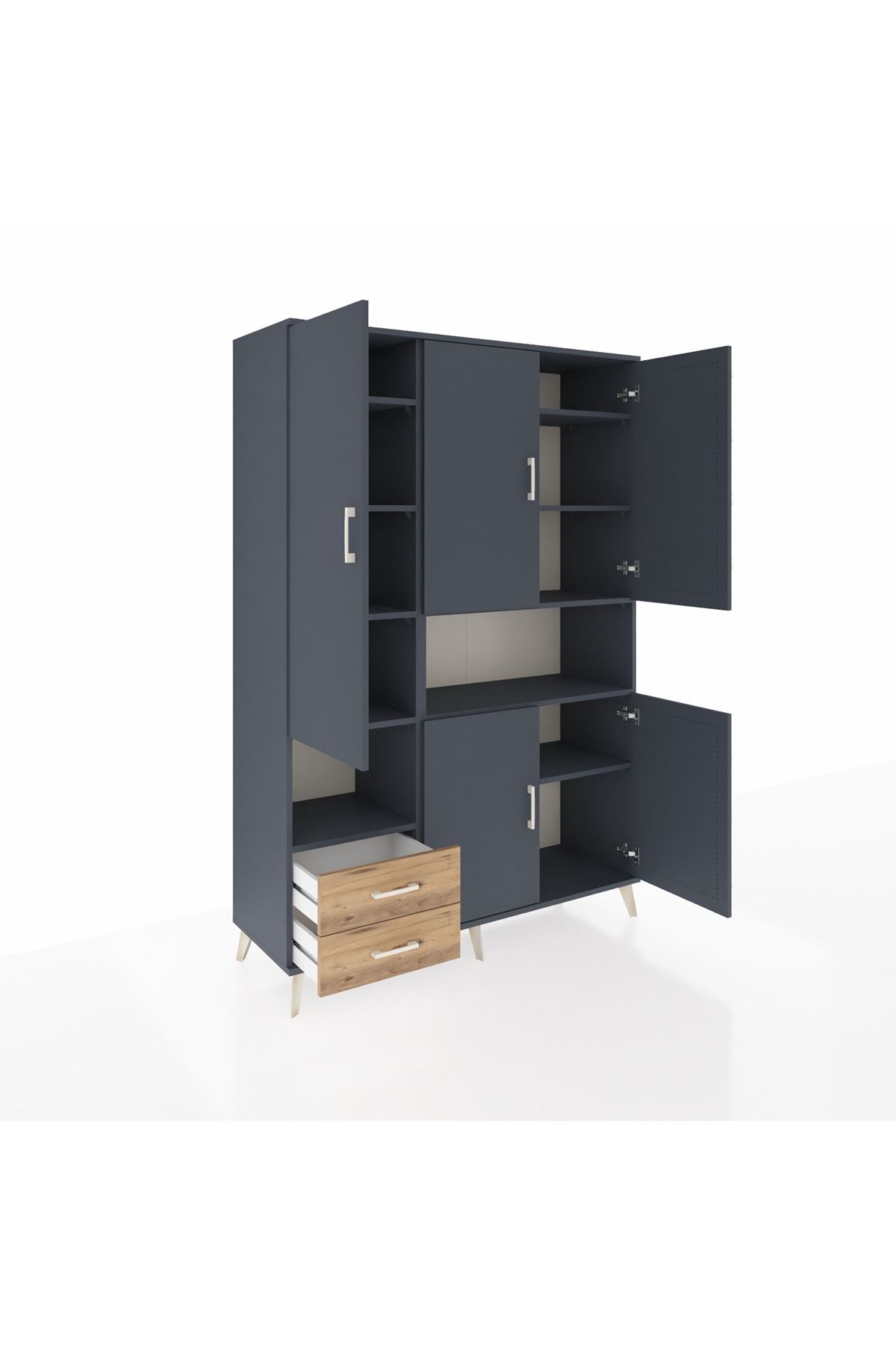 Hyperion Dolap 10 Raflı 2 Çekmeceli 5 Kapaklı 132x44x195 Antrasit-Antrasit/Çam