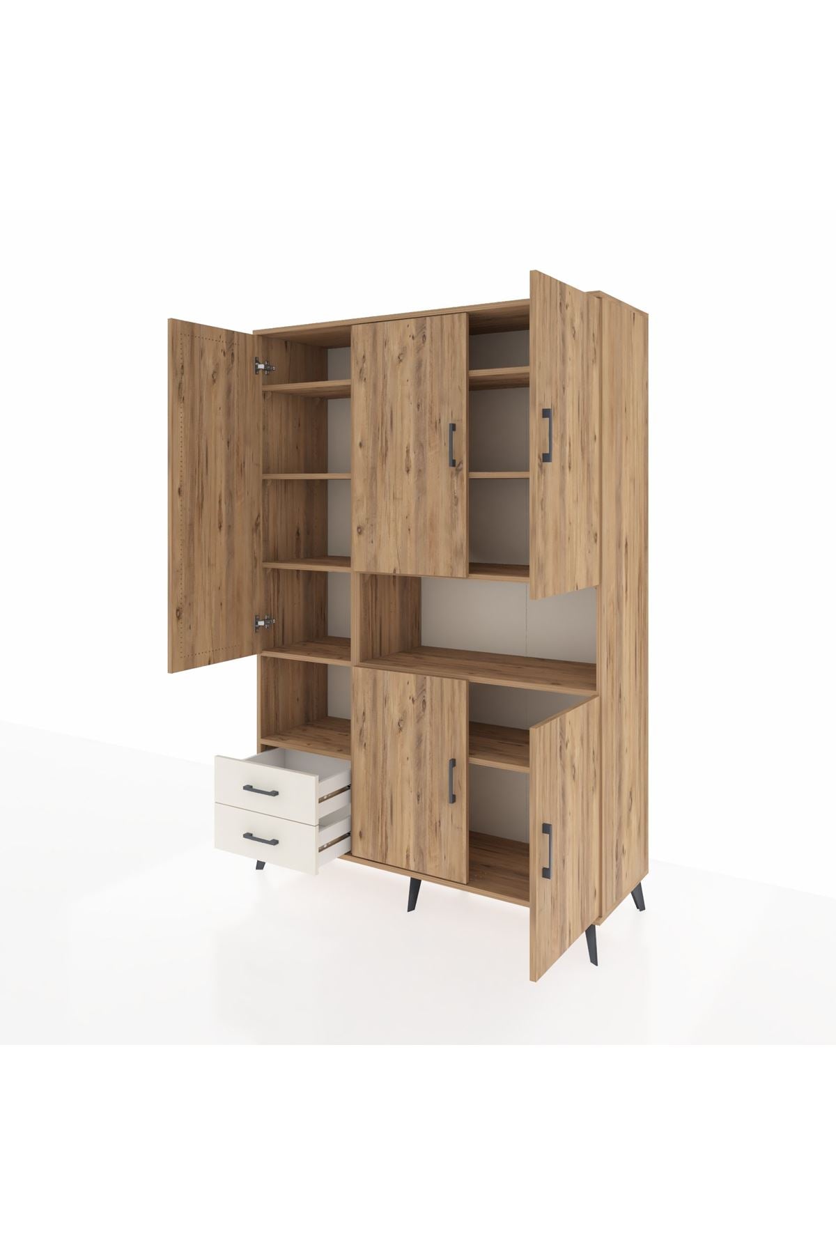 Hyperion Dolap 10 Raflı 2 Çekmeceli 5 Kapaklı 132x44x195 Çam-Çam/Aytaşı