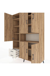 Hyperion Dolap 10 Raflı 2 Çekmeceli 5 Kapaklı 132x44x195 Çam-Çam/Aytaşı