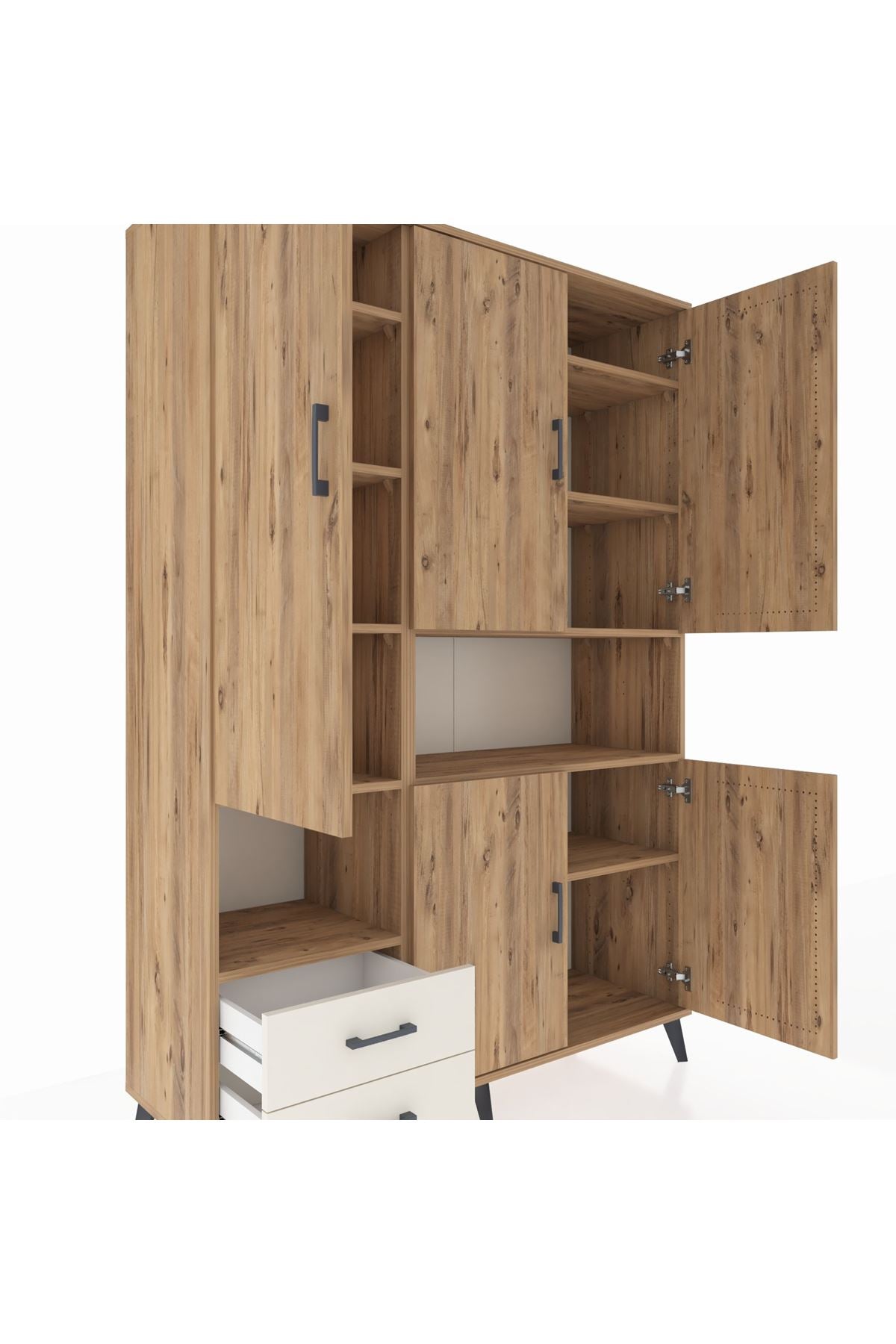 Hyperion Dolap 10 Raflı 2 Çekmeceli 5 Kapaklı 132x44x195 Çam-Çam/Aytaşı