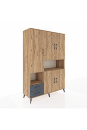 Hyperion Dolap 10 Raflı 2 Çekmeceli 5 Kapaklı 132x44x195 Çam-Çam/Antrasit