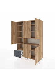 Hyperion Dolap 10 Raflı 2 Çekmeceli 5 Kapaklı 132x44x195 Çam-Çam/Antrasit