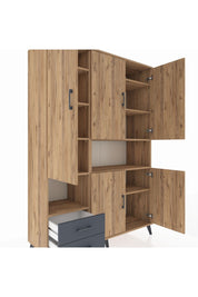 Hyperion Dolap 10 Raflı 2 Çekmeceli 5 Kapaklı 132x44x195 Çam-Çam/Antrasit