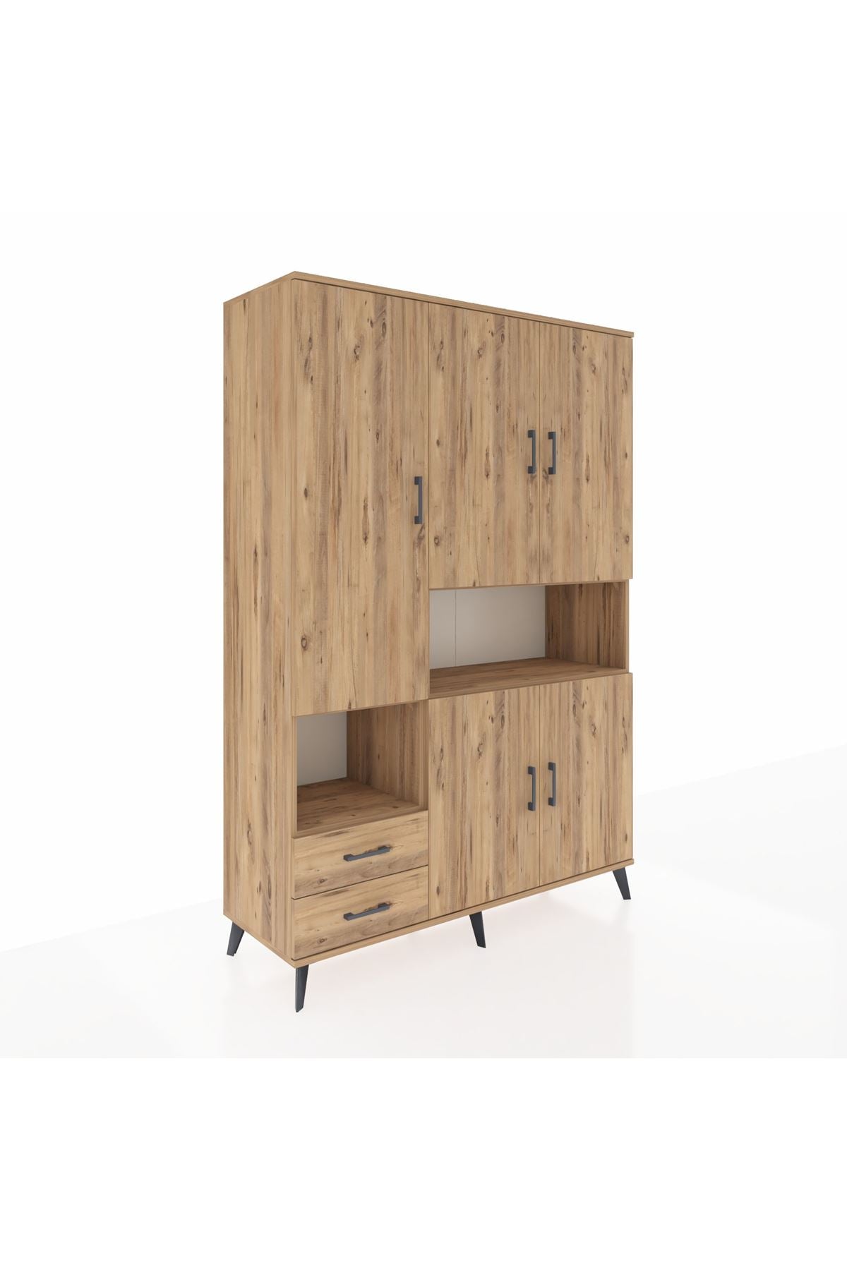 Hyperion Dolap 10 Raflı 2 Çekmeceli 5 Kapaklı 132x44x195 Çam-Çam/Çam