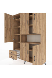 Hyperion Dolap 10 Raflı 2 Çekmeceli 5 Kapaklı 132x44x195 Çam-Çam/Çam