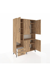 Hyperion Dolap 10 Raflı 2 Çekmeceli 5 Kapaklı 132x44x195 Çam-Çam/Çam