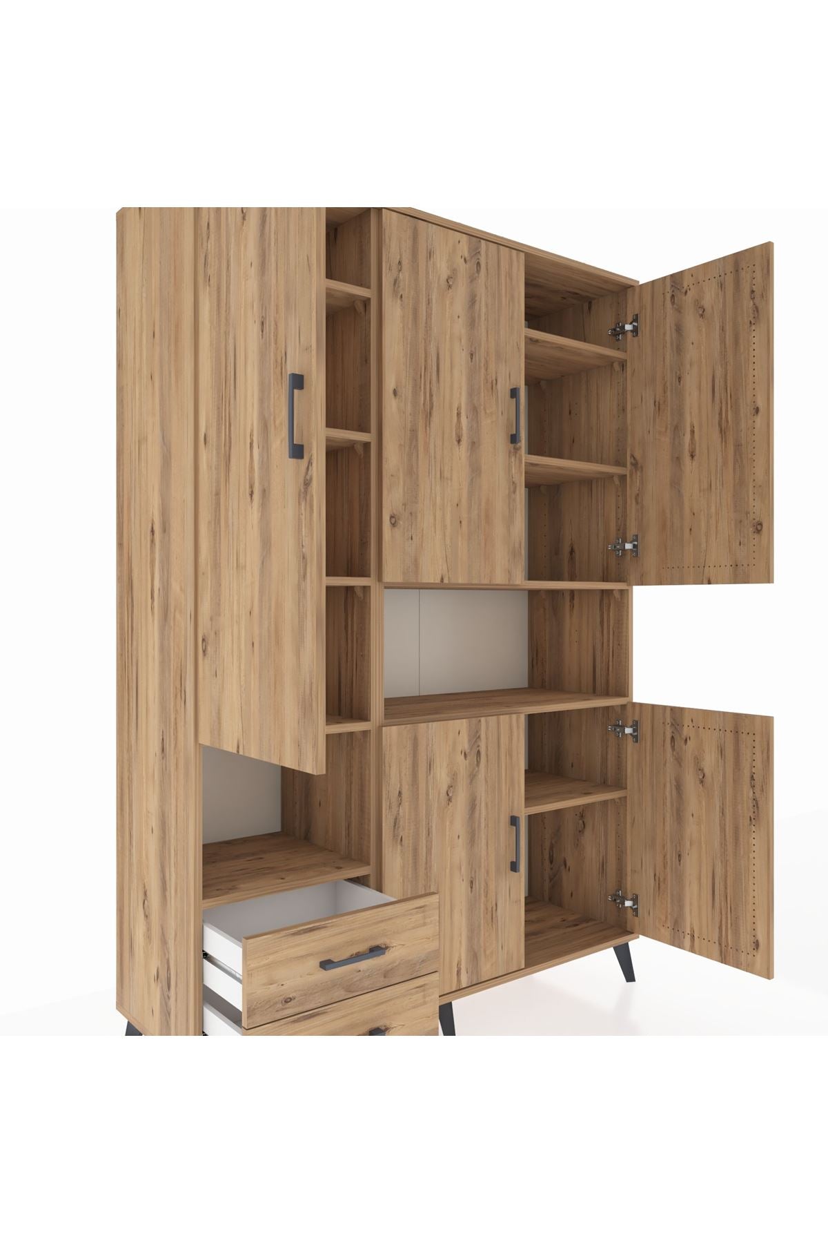 Hyperion Dolap 10 Raflı 2 Çekmeceli 5 Kapaklı 132x44x195 Çam-Çam/Çam