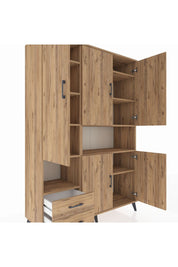 Hyperion Dolap 10 Raflı 2 Çekmeceli 5 Kapaklı 132x44x195 Çam-Çam/Çam