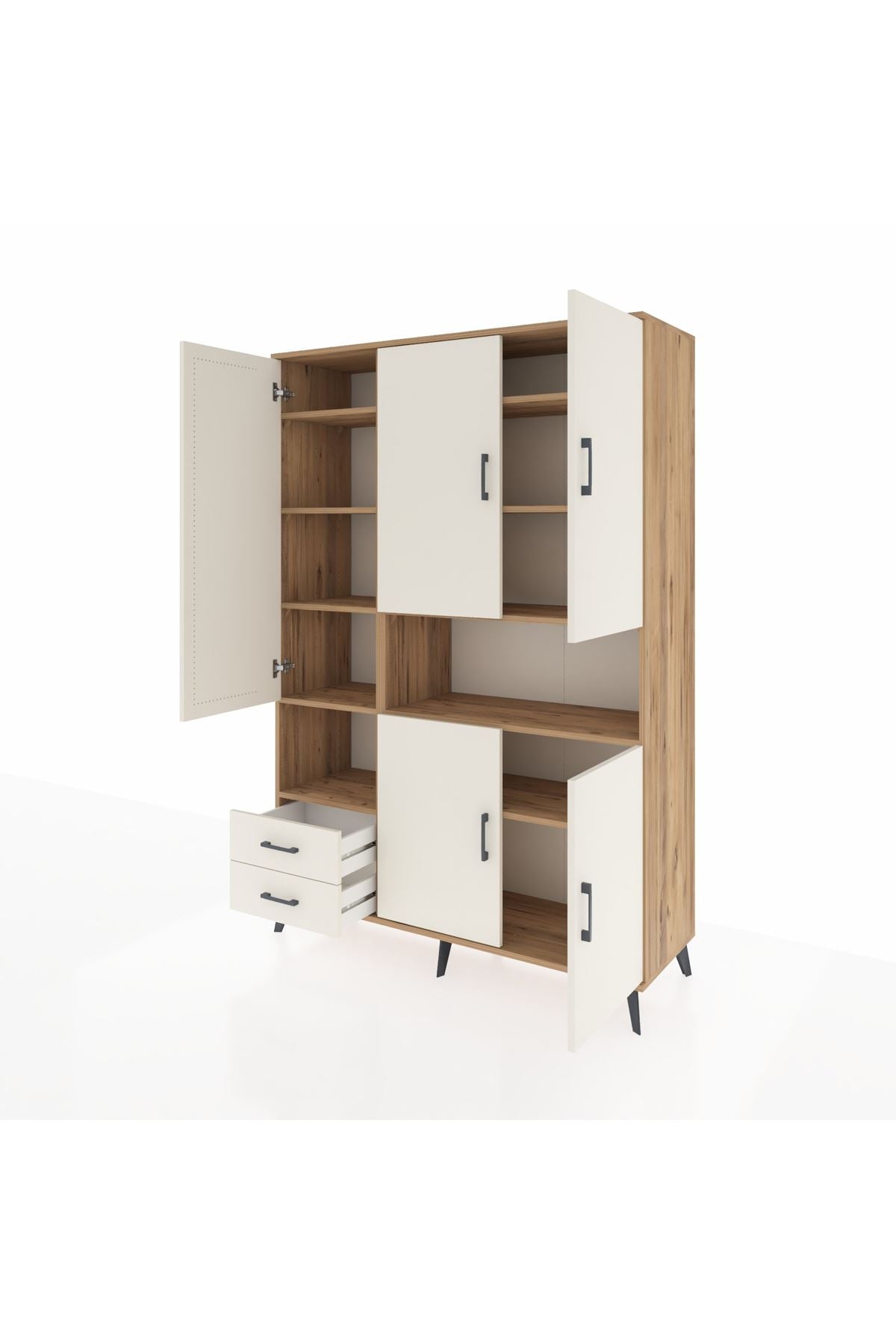 Hyperion Dolap 10 Raflı 2 Çekmeceli 5 Kapaklı 132x44x195 Çam-Aytaşı/Aytaşı