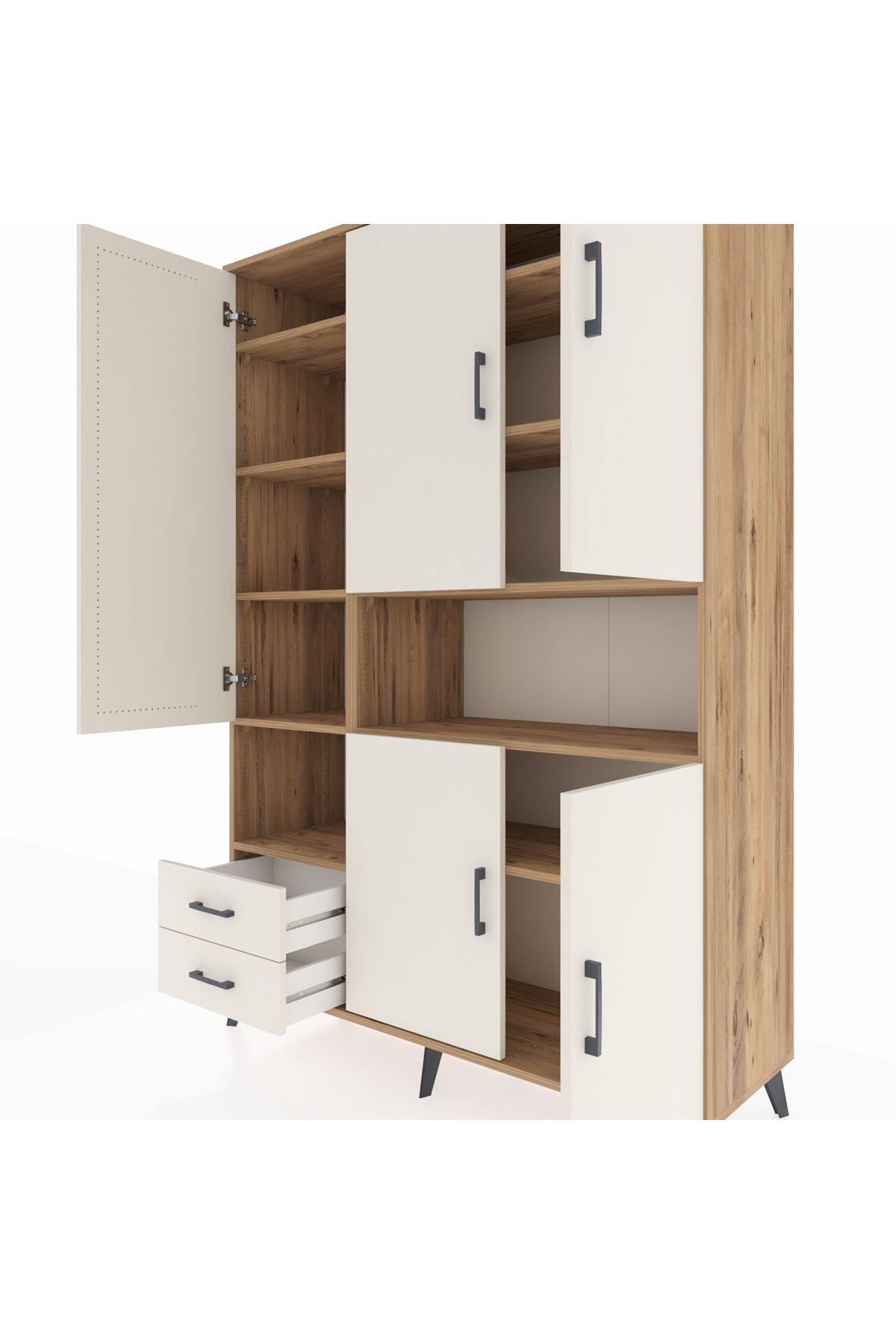 Hyperion Dolap 10 Raflı 2 Çekmeceli 5 Kapaklı 132x44x195 Çam-Aytaşı/Aytaşı