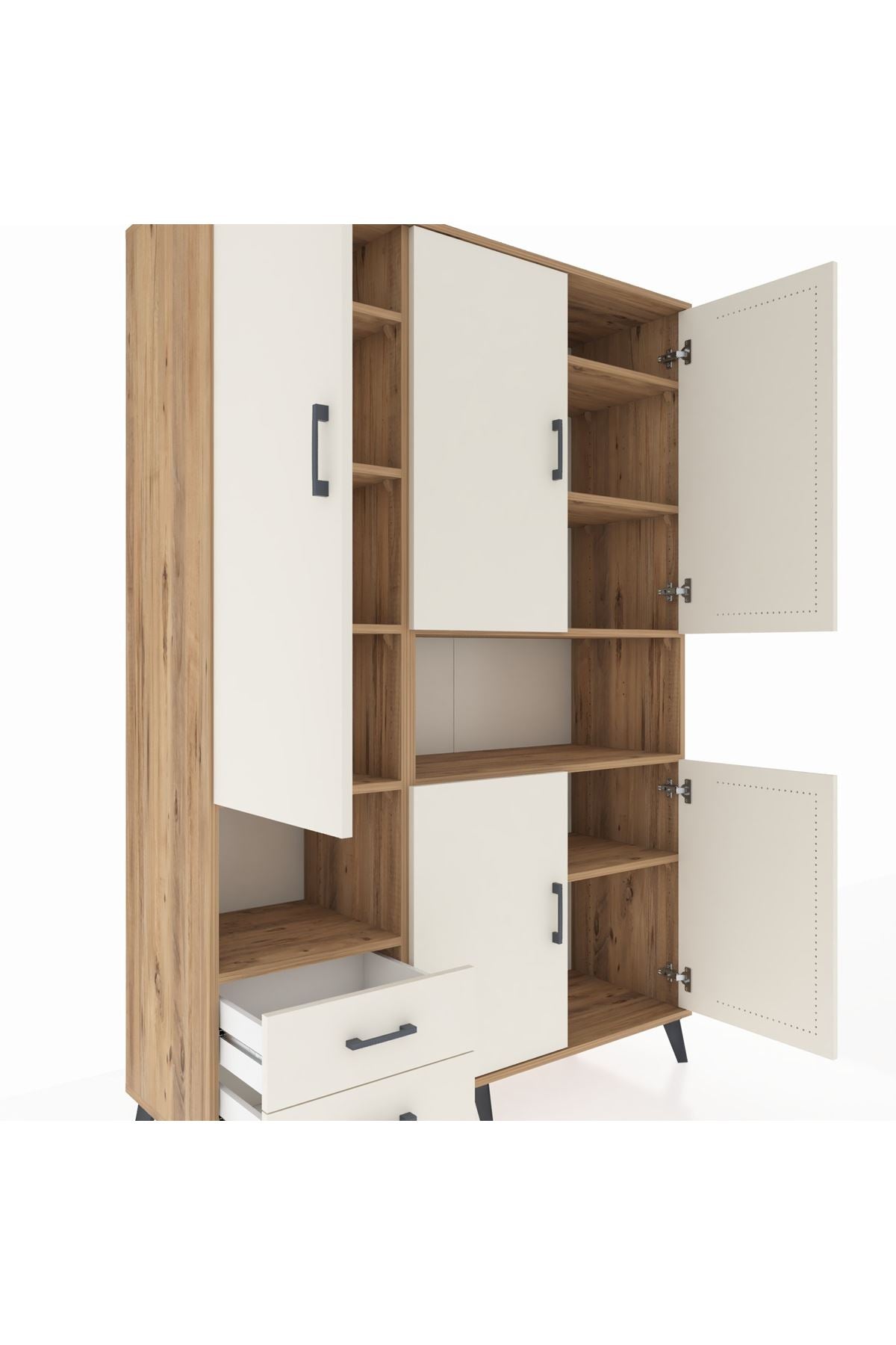 Hyperion Dolap 10 Raflı 2 Çekmeceli 5 Kapaklı 132x44x195 Çam-Aytaşı/Aytaşı