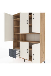 Hyperion Dolap 10 Raflı 2 Çekmeceli 5 Kapaklı 132x44x195 Çam-Aytaşı/Antrasit