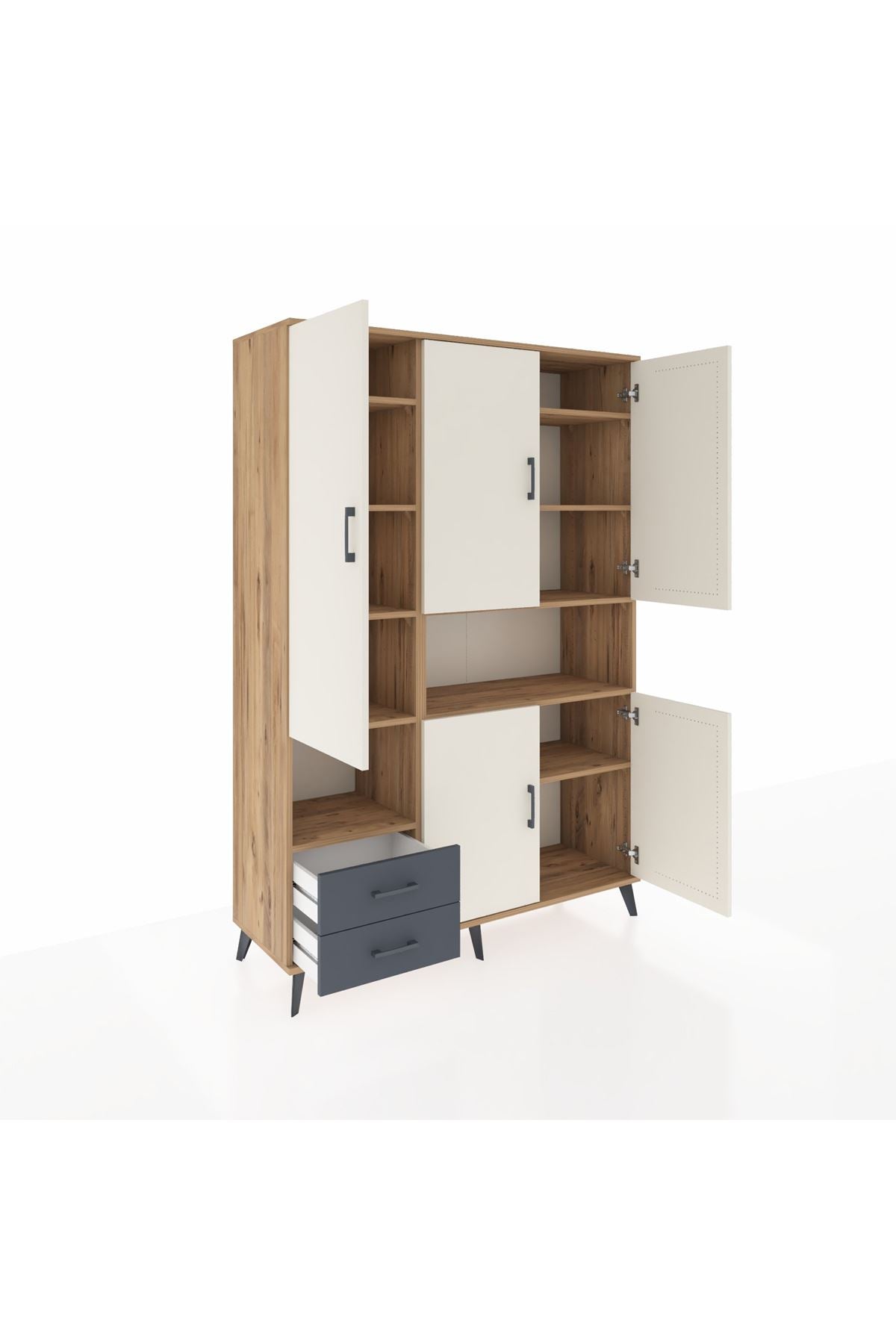 Hyperion Dolap 10 Raflı 2 Çekmeceli 5 Kapaklı 132x44x195 Çam-Aytaşı/Antrasit