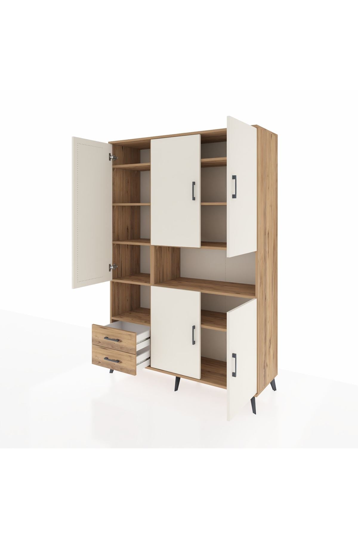 Hyperion Dolap 10 Raflı 2 Çekmeceli 5 Kapaklı 132x44x195 Çam-Aytaşı/Çam