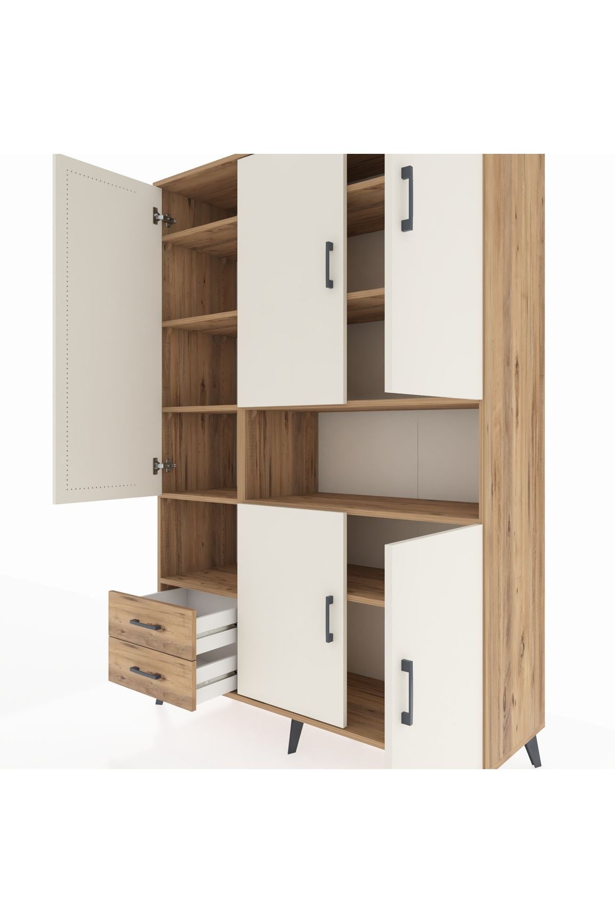 Hyperion Dolap 10 Raflı 2 Çekmeceli 5 Kapaklı 132x44x195 Çam-Aytaşı/Çam