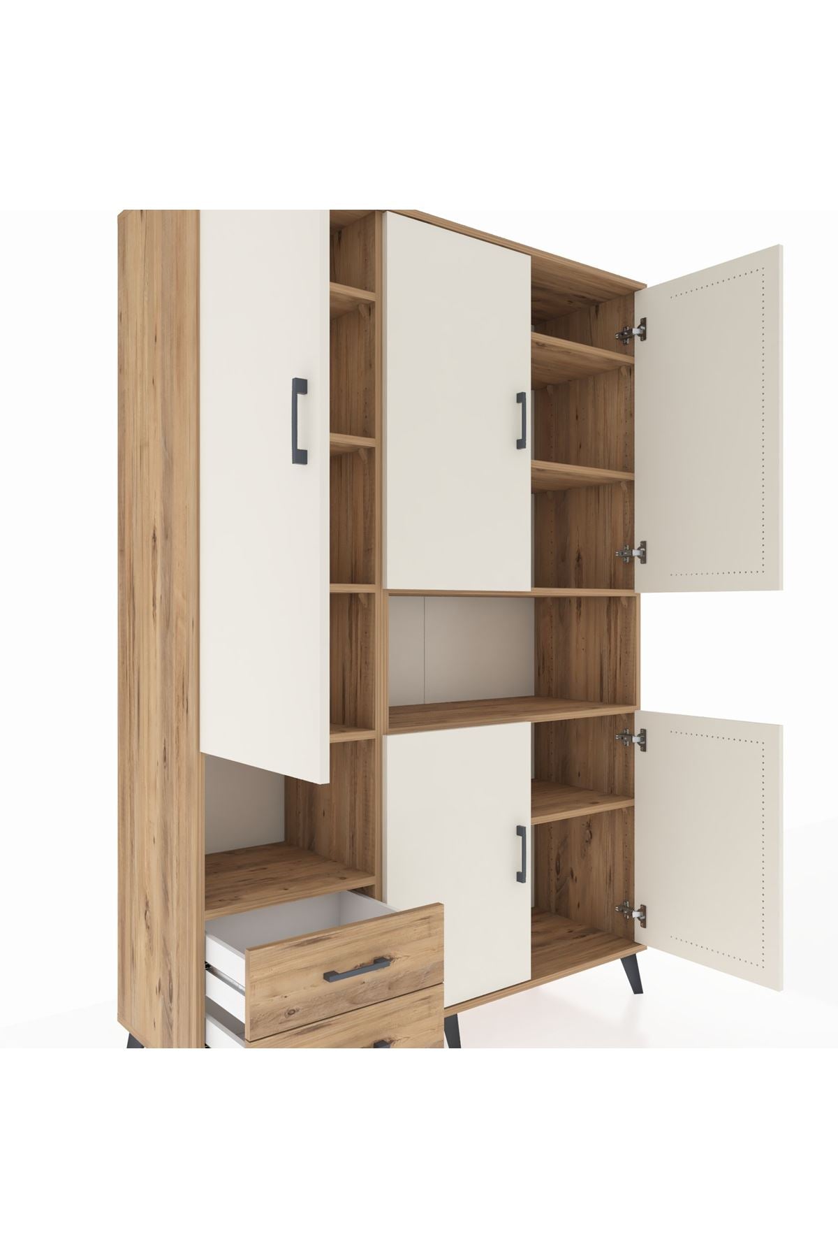 Hyperion Dolap 10 Raflı 2 Çekmeceli 5 Kapaklı 132x44x195 Çam-Aytaşı/Çam