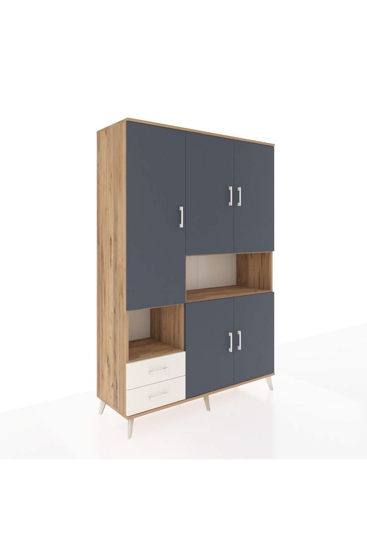 Hyperion Dolap 10 Raflı 2 Çekmeceli 5 Kapaklı 132x44x195 Çam-Antrasit/Aytaşı