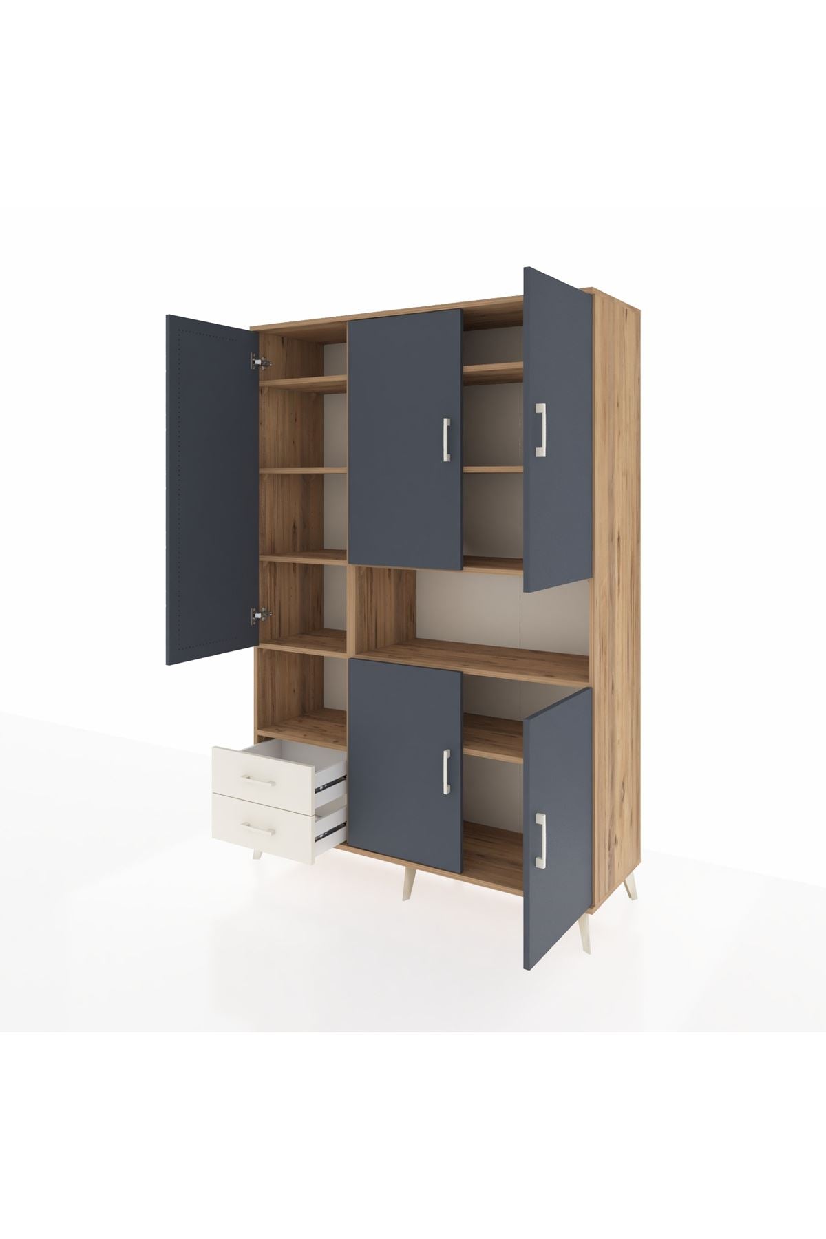 Hyperion Dolap 10 Raflı 2 Çekmeceli 5 Kapaklı 132x44x195 Çam-Antrasit/Aytaşı