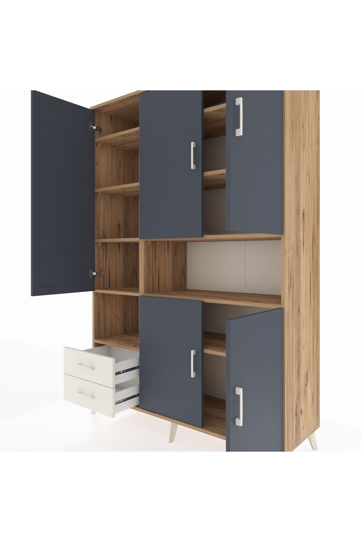 Hyperion Dolap 10 Raflı 2 Çekmeceli 5 Kapaklı 132x44x195 Çam-Antrasit/Aytaşı