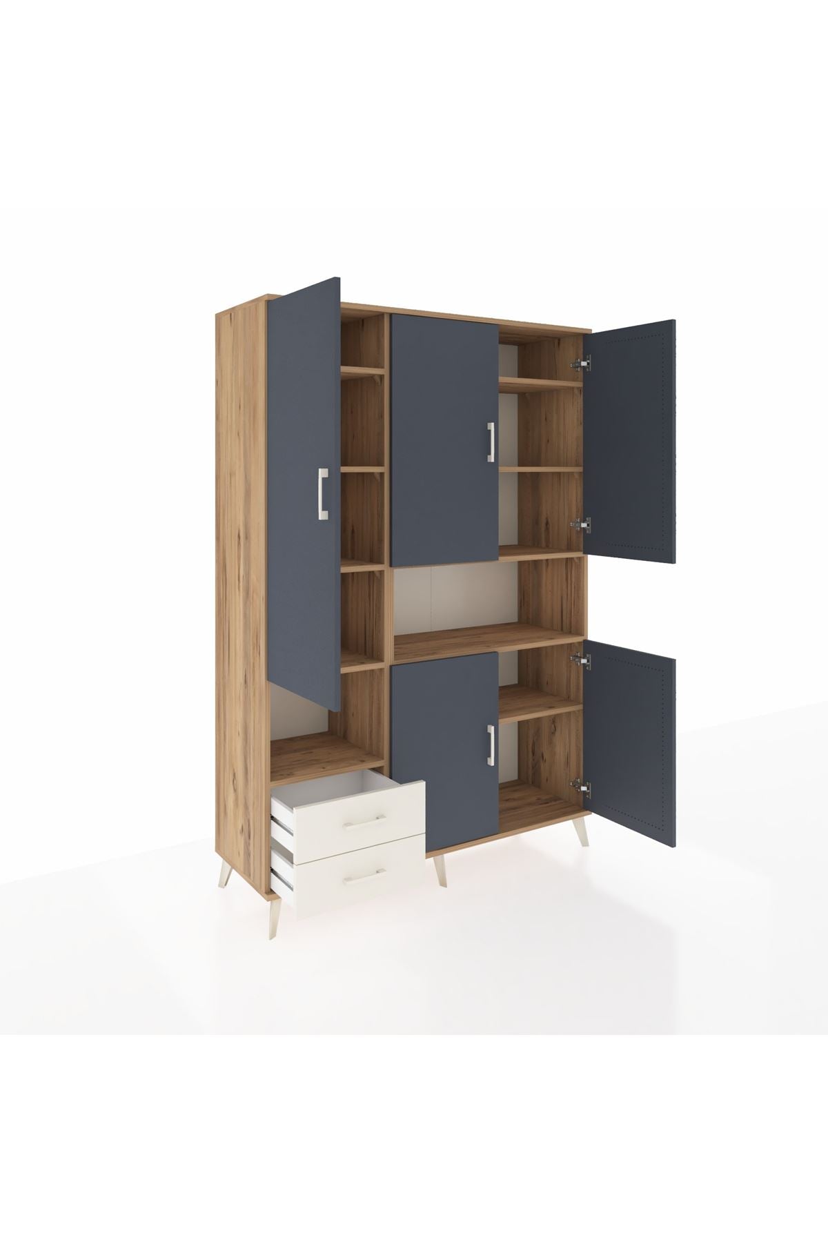 Hyperion Dolap 10 Raflı 2 Çekmeceli 5 Kapaklı 132x44x195 Çam-Antrasit/Aytaşı