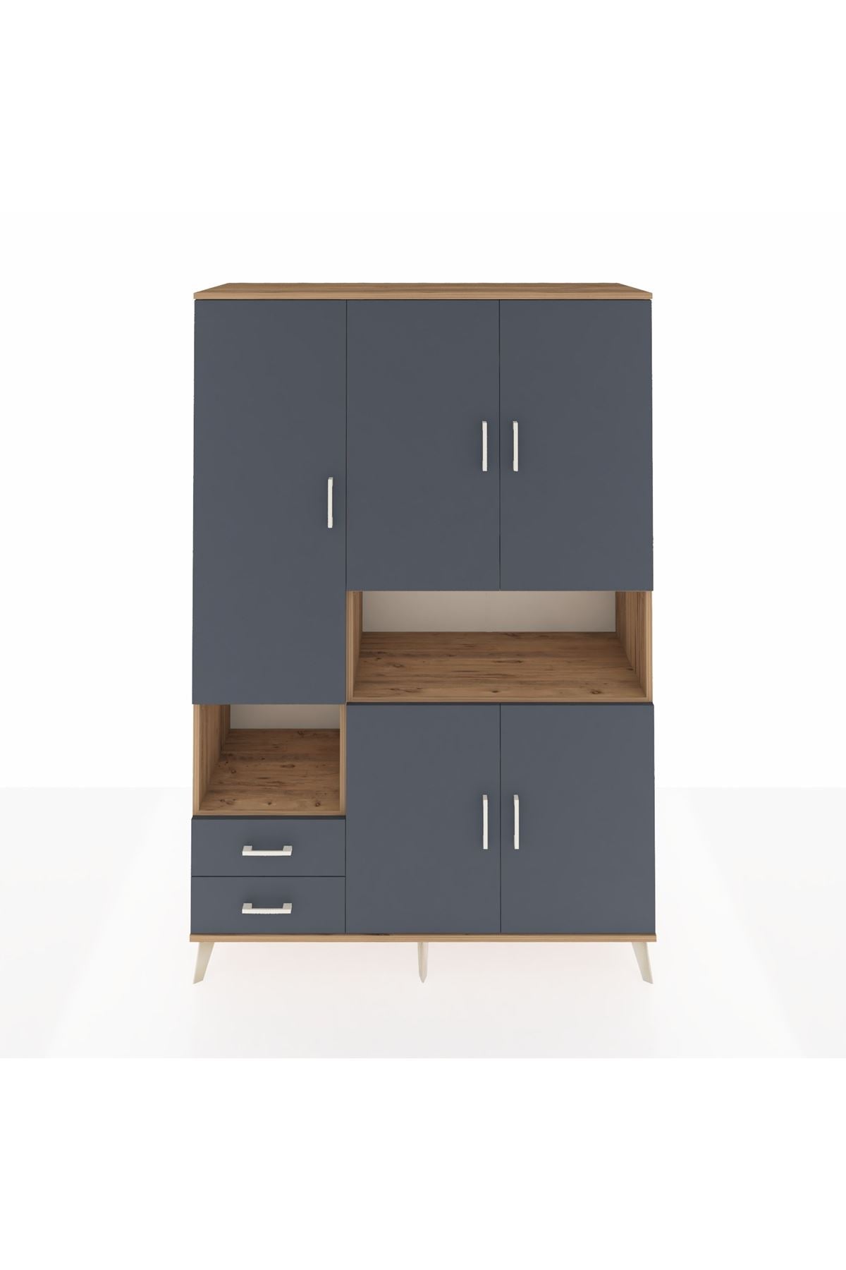 Hyperion Dolap 10 Raflı 2 Çekmeceli 5 Kapaklı 132x44x195 Çam-Antrasit/Antrasit