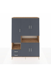 Hyperion Dolap 10 Raflı 2 Çekmeceli 5 Kapaklı 132x44x195 Çam-Antrasit/Antrasit