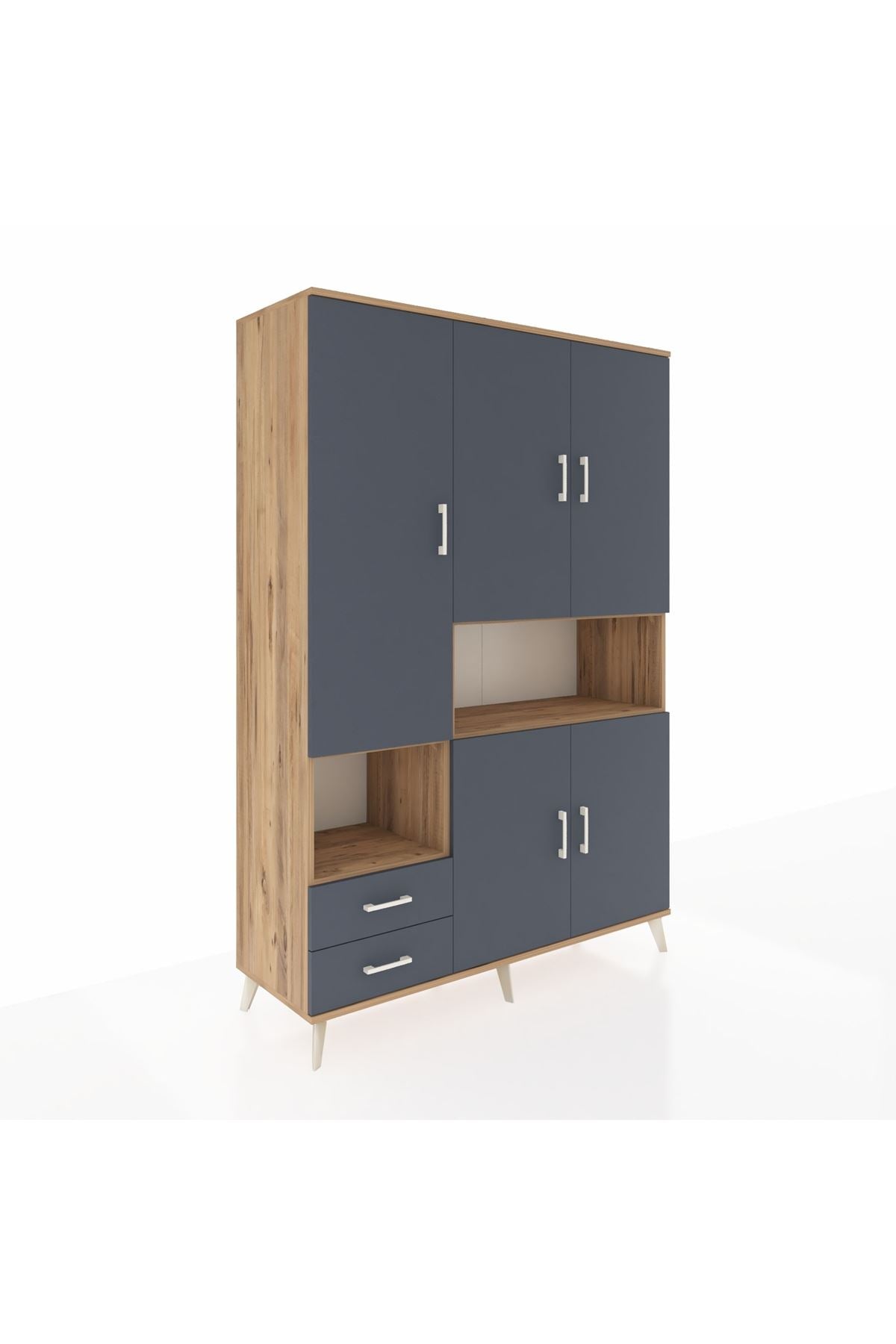 Hyperion Dolap 10 Raflı 2 Çekmeceli 5 Kapaklı 132x44x195 Çam-Antrasit/Antrasit