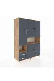 Hyperion Dolap 10 Raflı 2 Çekmeceli 5 Kapaklı 132x44x195 Çam-Antrasit/Antrasit