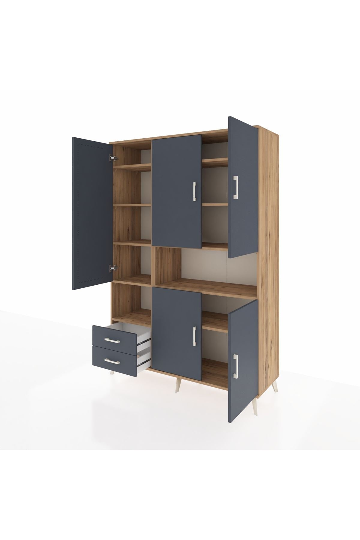 Hyperion Dolap 10 Raflı 2 Çekmeceli 5 Kapaklı 132x44x195 Çam-Antrasit/Antrasit