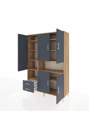 Hyperion Dolap 10 Raflı 2 Çekmeceli 5 Kapaklı 132x44x195 Çam-Antrasit/Antrasit