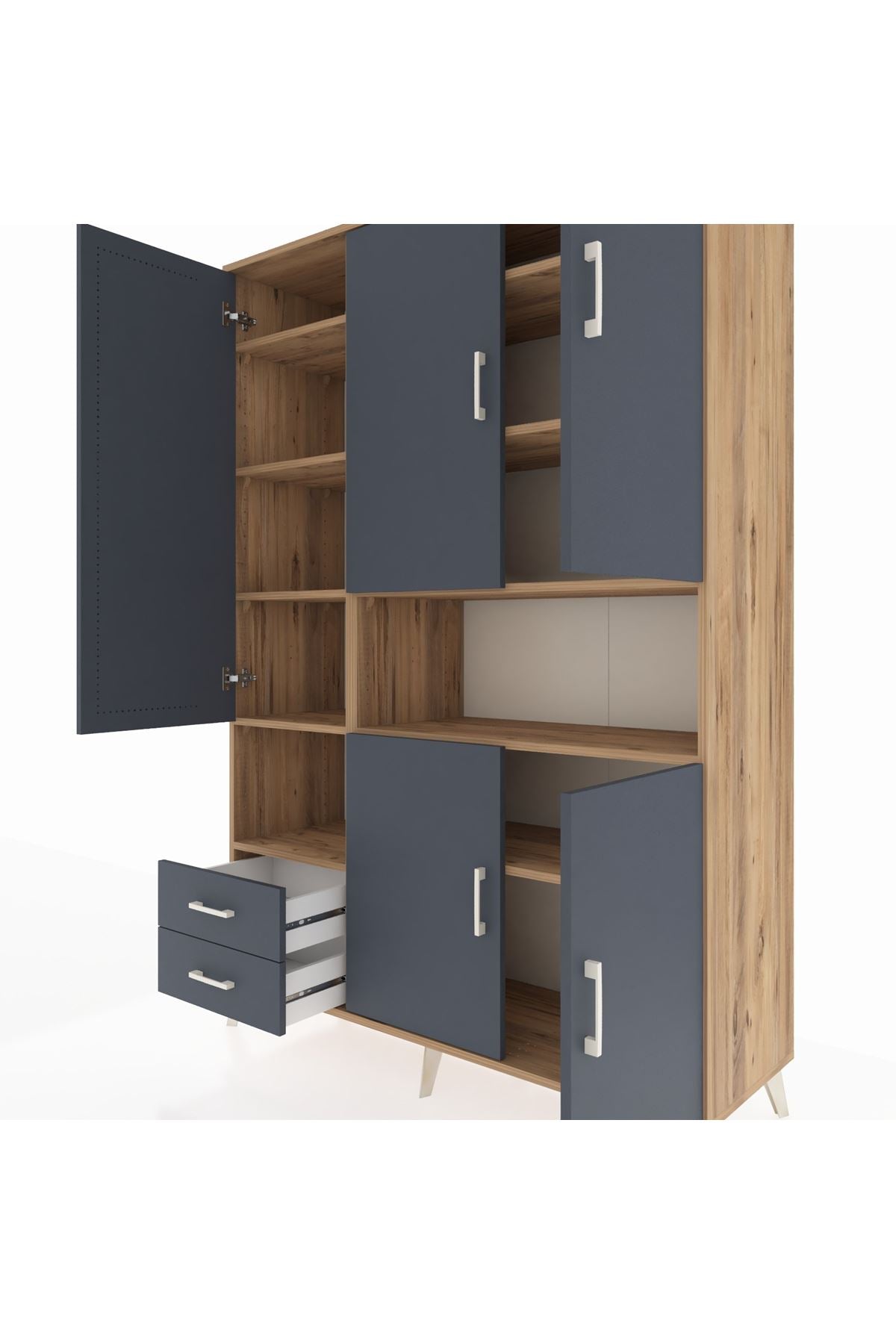 Hyperion Dolap 10 Raflı 2 Çekmeceli 5 Kapaklı 132x44x195 Çam-Antrasit/Antrasit