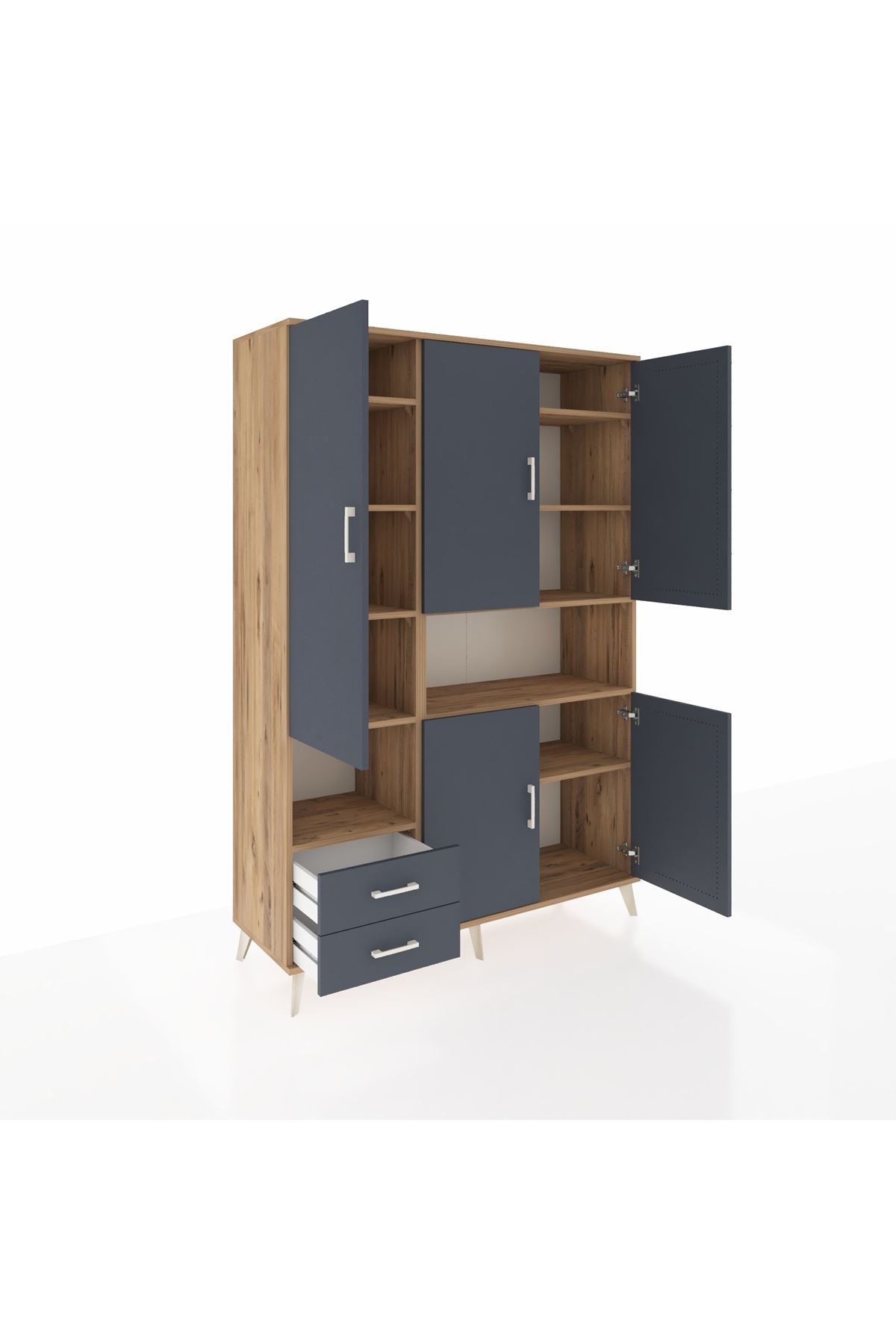 Hyperion Dolap 10 Raflı 2 Çekmeceli 5 Kapaklı 132x44x195 Çam-Antrasit/Antrasit