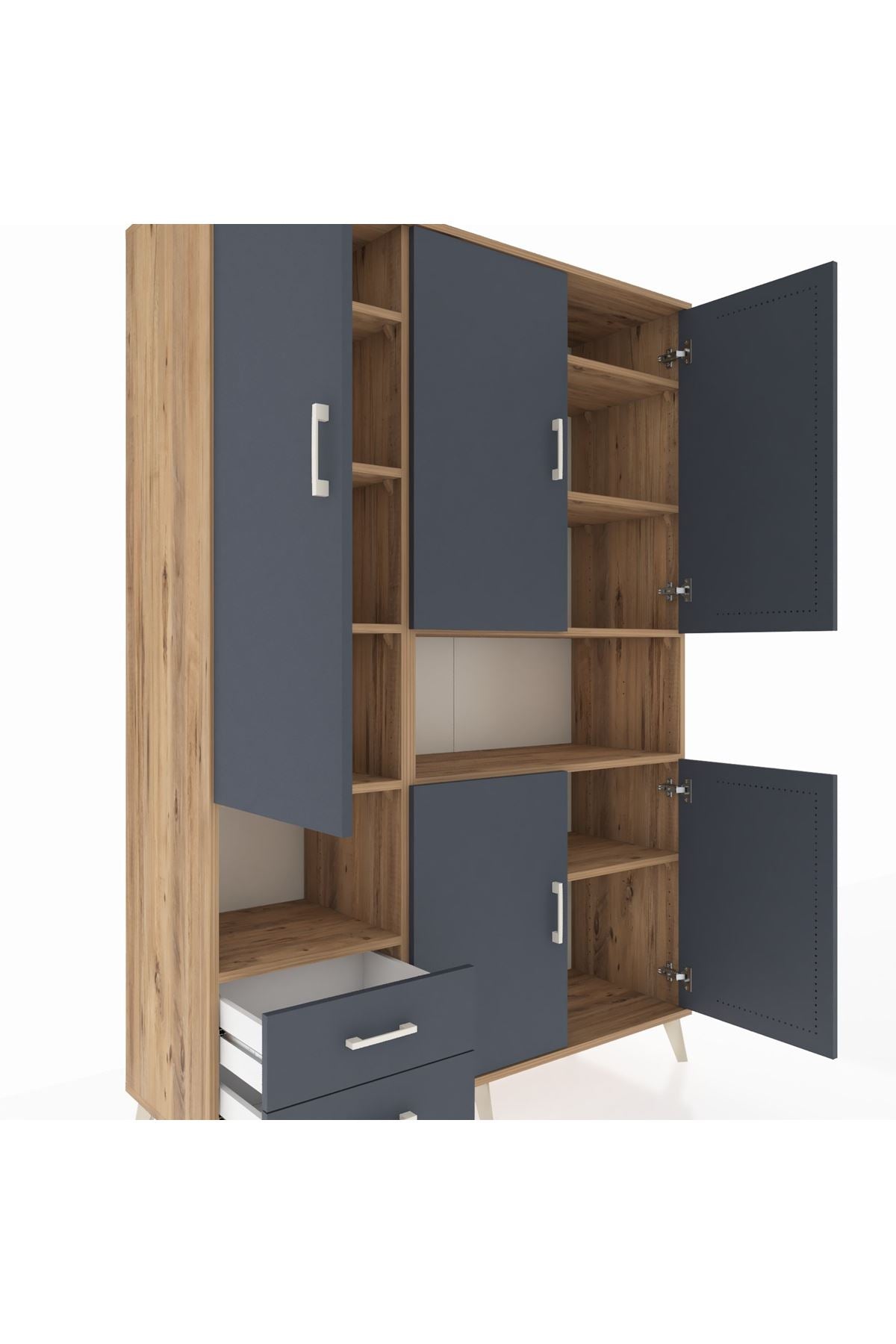 Hyperion Dolap 10 Raflı 2 Çekmeceli 5 Kapaklı 132x44x195 Çam-Antrasit/Antrasit