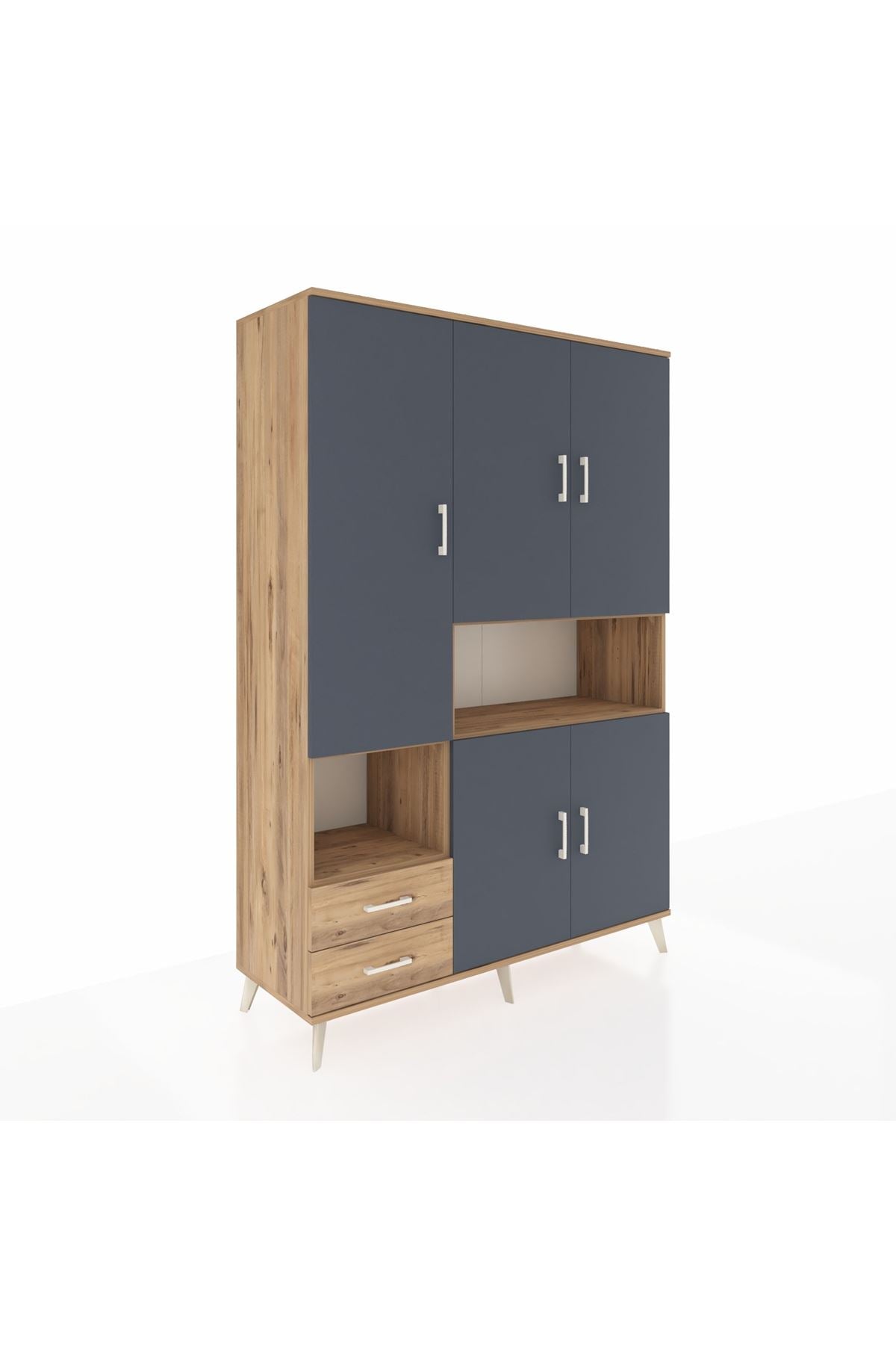 Hyperion Dolap 10 Raflı 2 Çekmeceli 5 Kapaklı 132x44x195 Çam-Antrasit/Çam