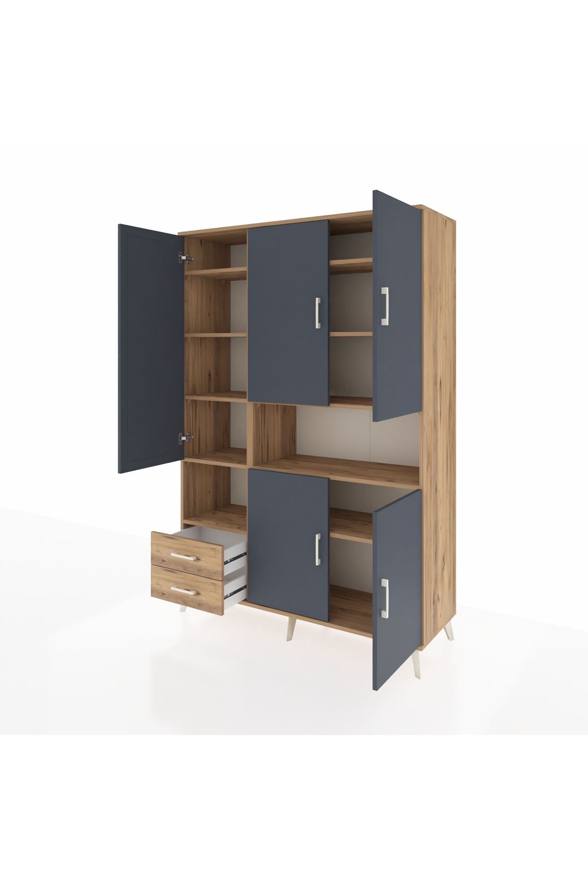 Hyperion Dolap 10 Raflı 2 Çekmeceli 5 Kapaklı 132x44x195 Çam-Antrasit/Çam