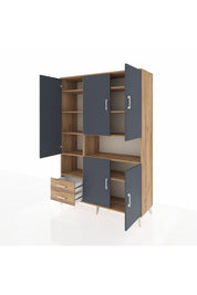 Hyperion Dolap 10 Raflı 2 Çekmeceli 5 Kapaklı 132x44x195 Çam-Antrasit/Çam