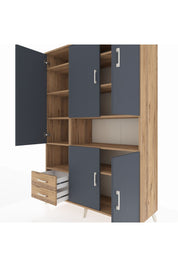 Hyperion Dolap 10 Raflı 2 Çekmeceli 5 Kapaklı 132x44x195 Çam-Antrasit/Çam