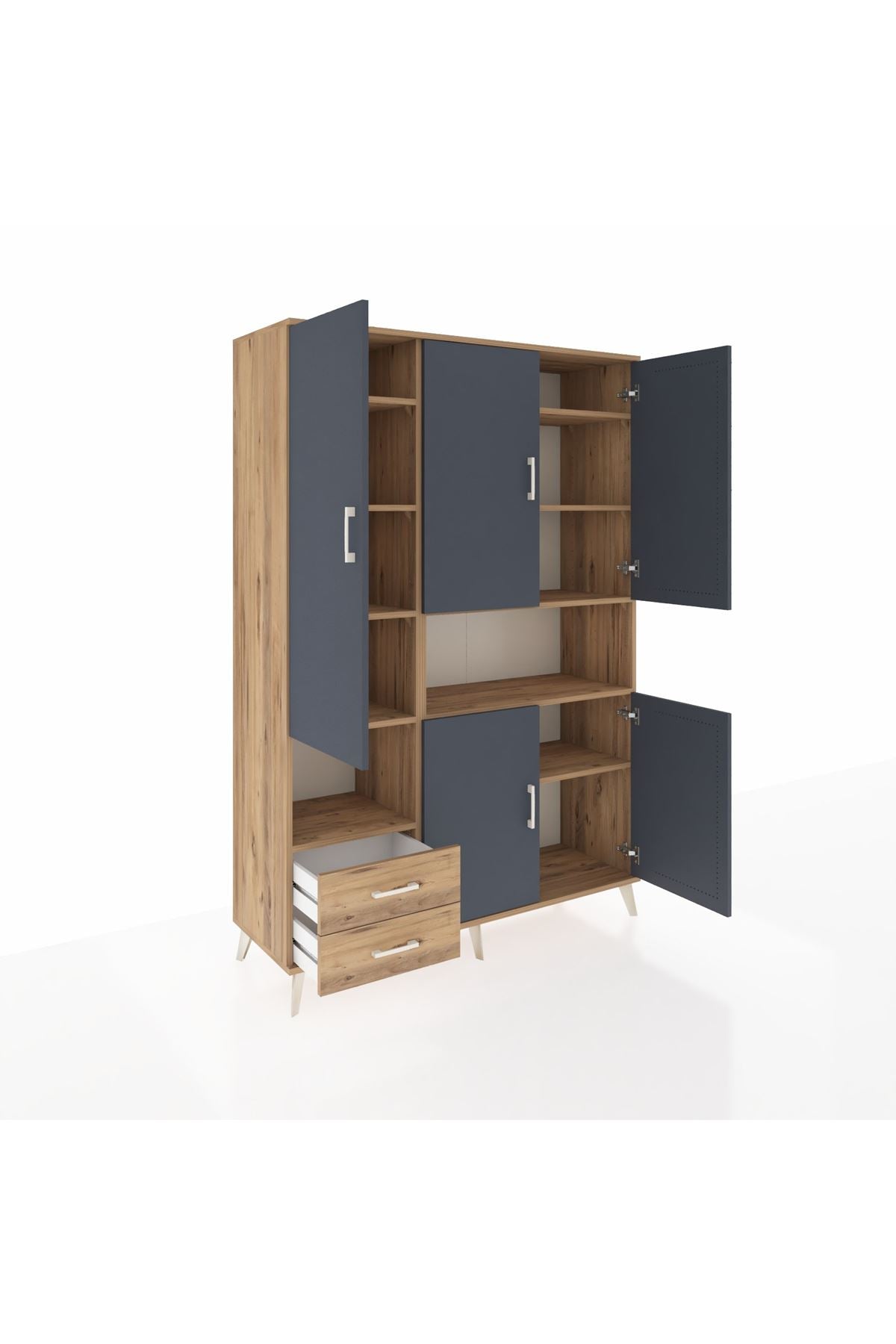 Hyperion Dolap 10 Raflı 2 Çekmeceli 5 Kapaklı 132x44x195 Çam-Antrasit/Çam