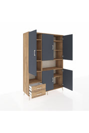 Hyperion Dolap 10 Raflı 2 Çekmeceli 5 Kapaklı 132x44x195 Çam-Antrasit/Çam
