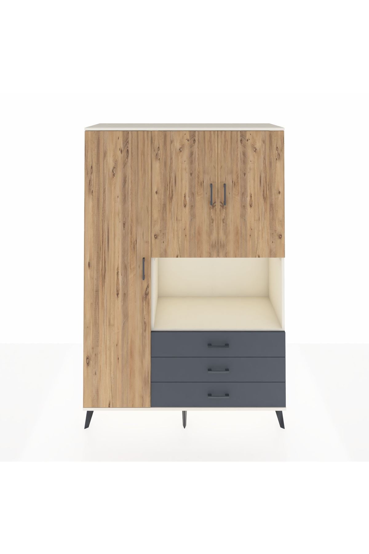 Hyperion Dolap 6 Raflı 3 Çekmeceli 3 Kapaklı 132x44x195 Aytaşı-Çam/Antrasit