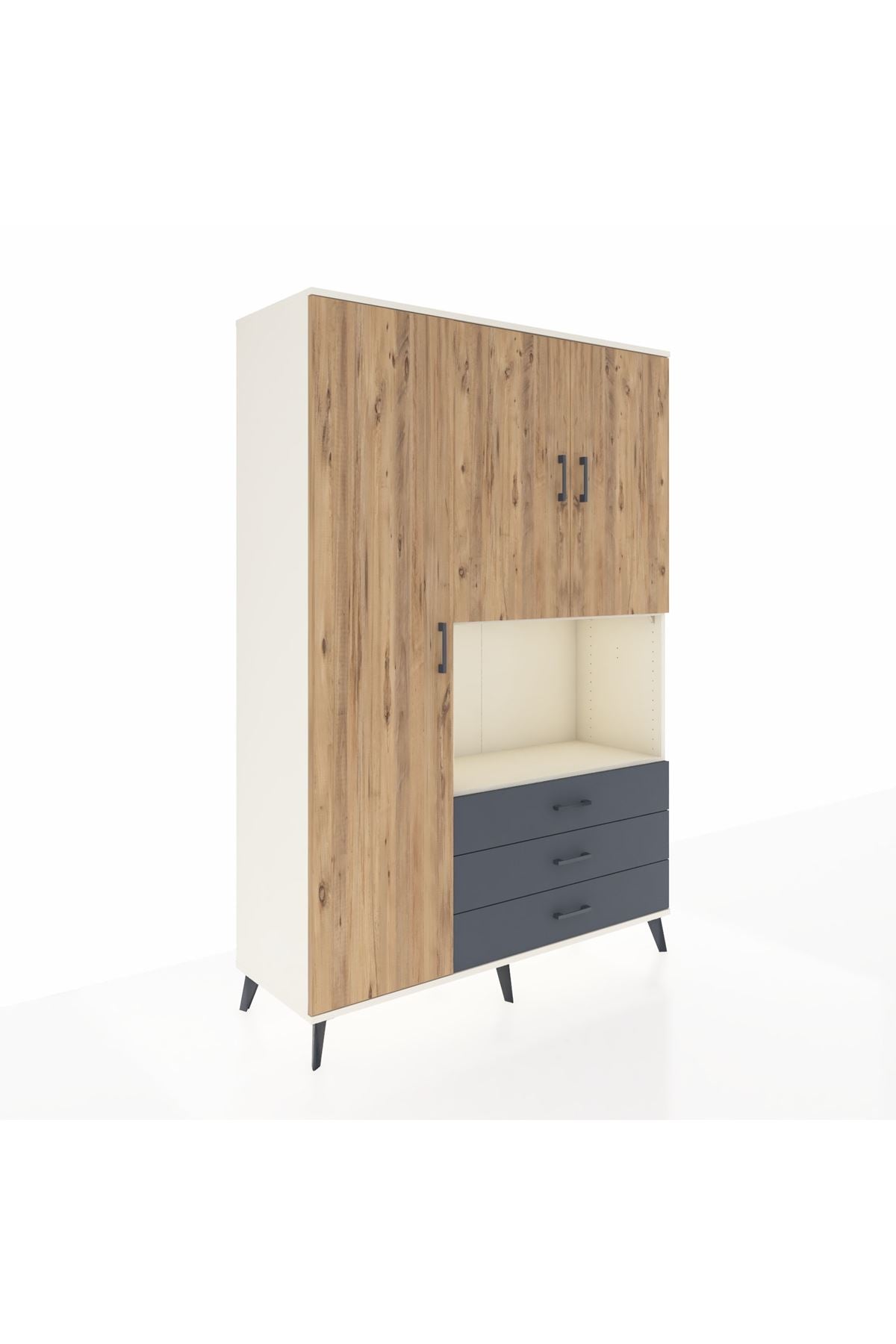 Hyperion Dolap 6 Raflı 3 Çekmeceli 3 Kapaklı 132x44x195 Aytaşı-Çam/Antrasit