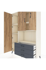 Hyperion Dolap 6 Raflı 3 Çekmeceli 3 Kapaklı 132x44x195 Aytaşı-Çam/Antrasit