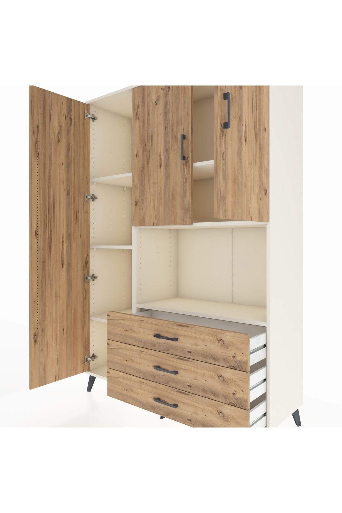 Hyperion Dolap 6 Raflı 3 Çekmeceli 3 Kapaklı 132x44x195 Aytaşı-Çam/Çam