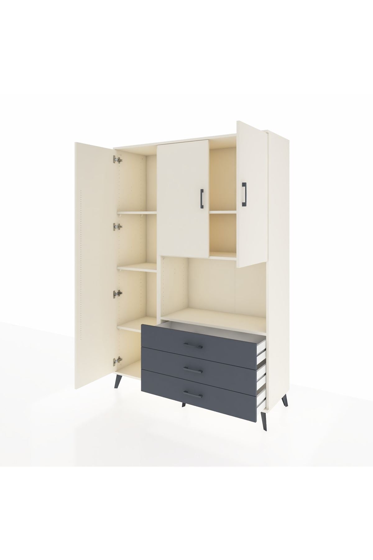 Hyperion Dolap 6 Raflı 3 Çekmeceli 3 Kapaklı 132x44x195 Aytaşı-Aytaşı/Antrasit