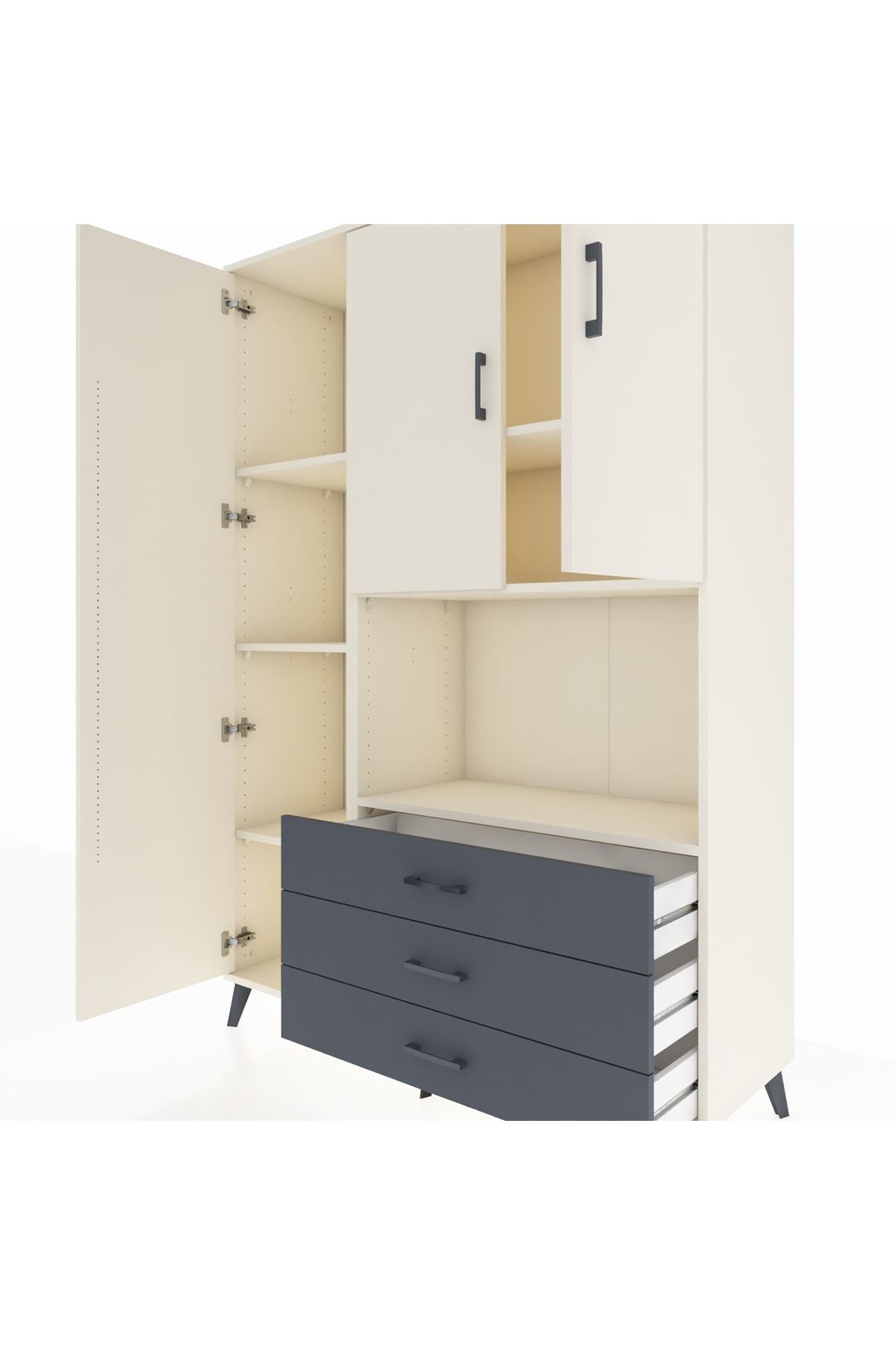 Hyperion Dolap 6 Raflı 3 Çekmeceli 3 Kapaklı 132x44x195 Aytaşı-Aytaşı/Antrasit