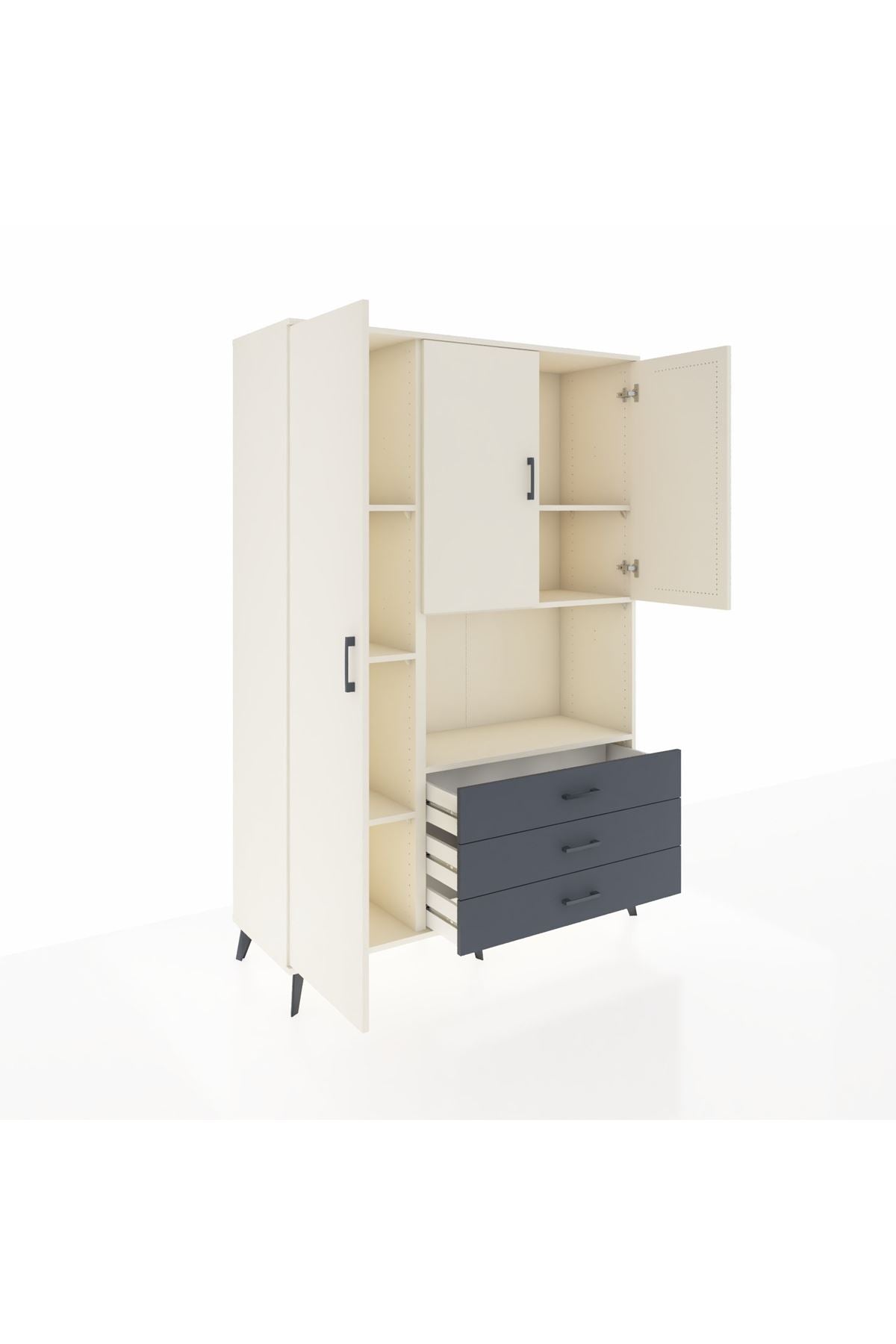 Hyperion Dolap 6 Raflı 3 Çekmeceli 3 Kapaklı 132x44x195 Aytaşı-Aytaşı/Antrasit