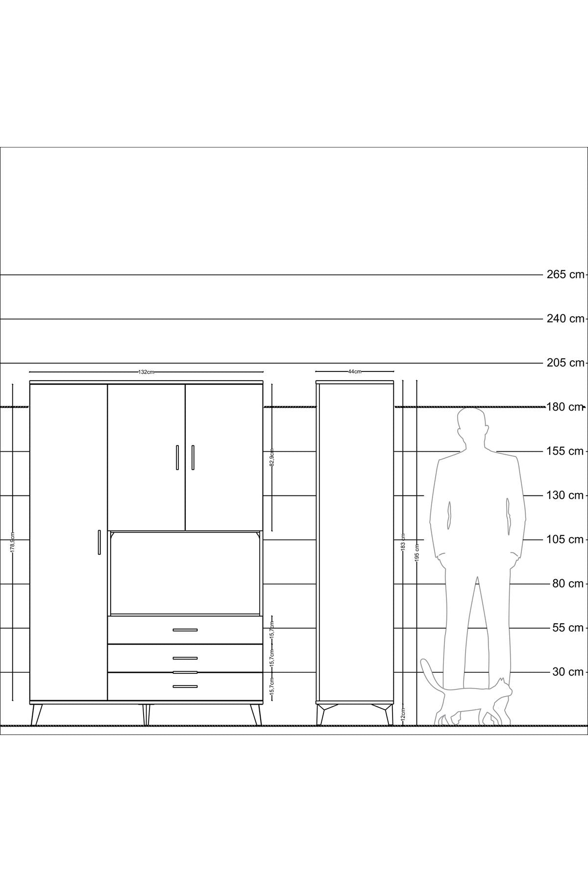 Hyperion Dolap 6 Raflı 3 Çekmeceli 3 Kapaklı 132x44x195 Aytaşı-Aytaşı/Antrasit