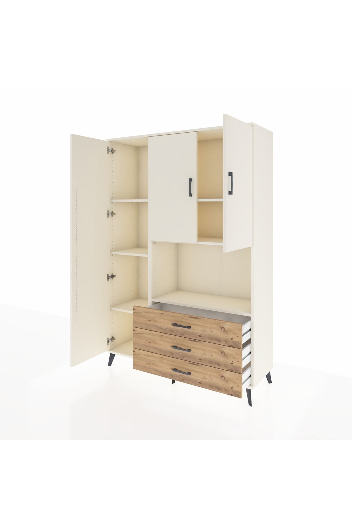 Hyperion Dolap 6 Raflı 3 Çekmeceli 3 Kapaklı 132x44x195 Aytaşı-Aytaşı/Çam